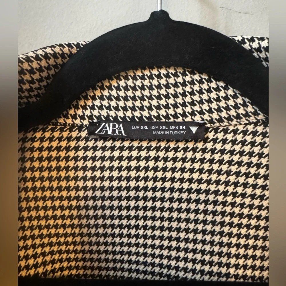 Zara houndstooth button-up cropped jacket, blazer, top sz xxl black & cream/tan